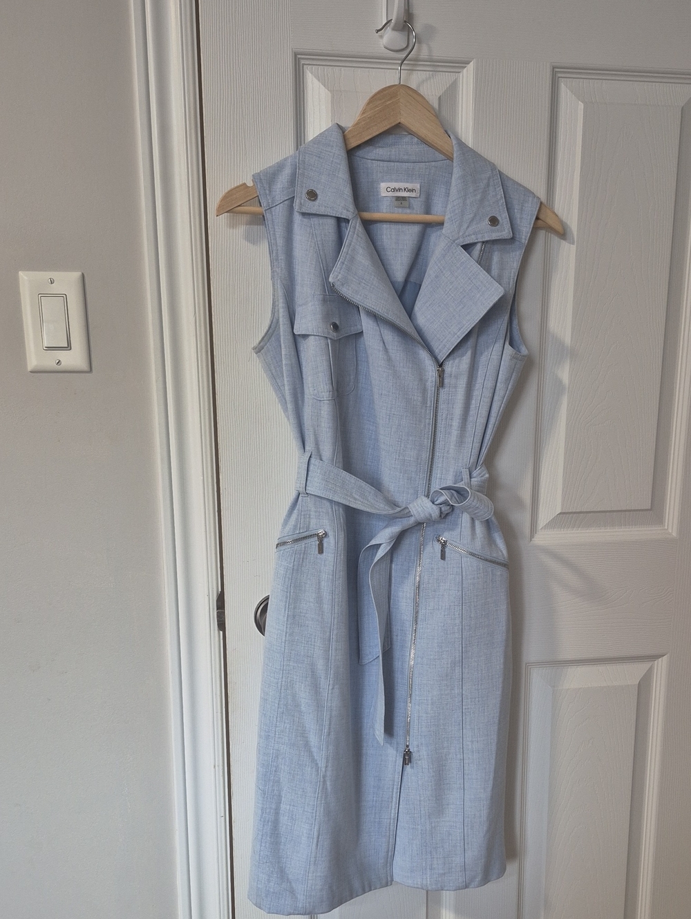 Calvin Klein Elegant Powder Blue Collar Dress